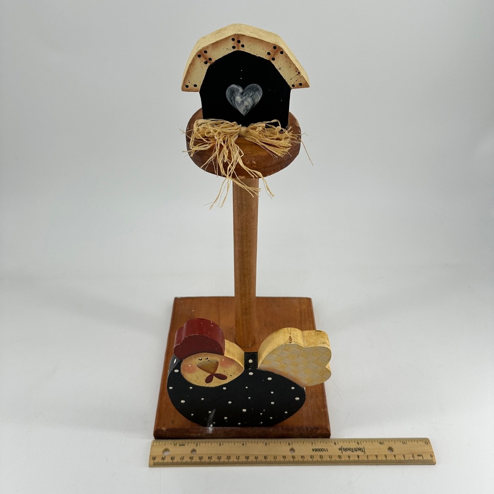 Vintage Folk Art Wooden Paper Towel Holder Hen Chicken Birdhouse Rustic Country - Picture 6 of 8